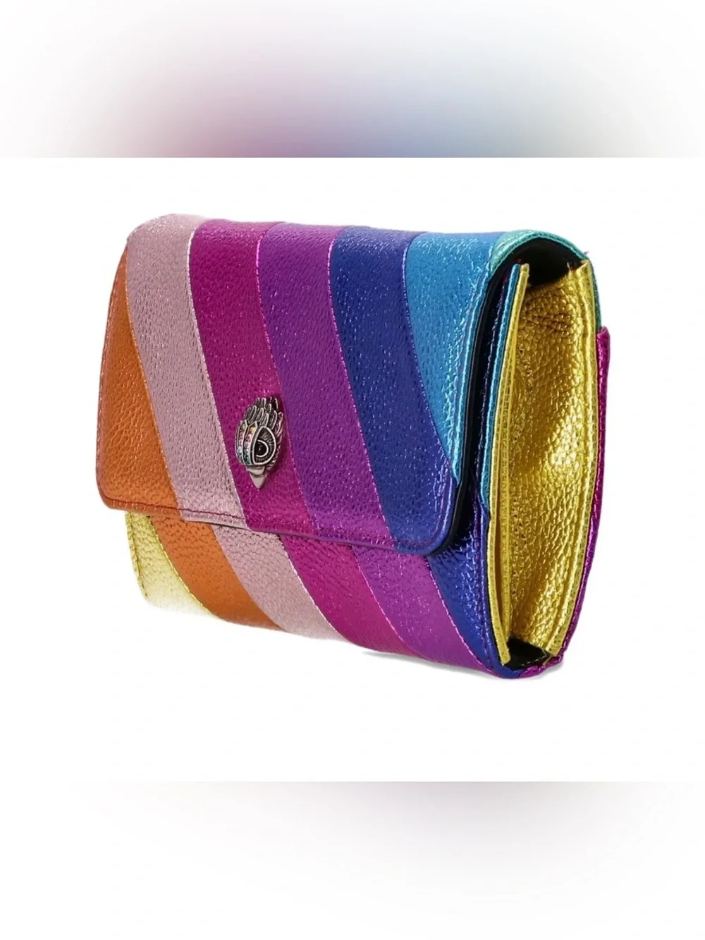 💜Kurt Geiger London rainbow-stripe metallic clutch wallet bag💜NWT